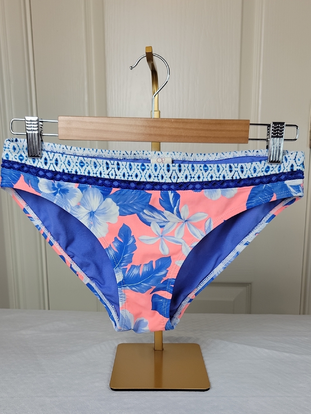 OP  Coral and Blue Floral Bikini Briefs Sz M (7-9)